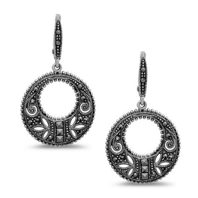 MARCASITE EARRING ROUND FILIGREE MARCASITE LEVERBACK