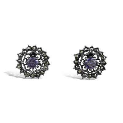 MARCASITE EARRING AMETHYST CUBIC ZIRCONIA MS WEB OUTLINE
