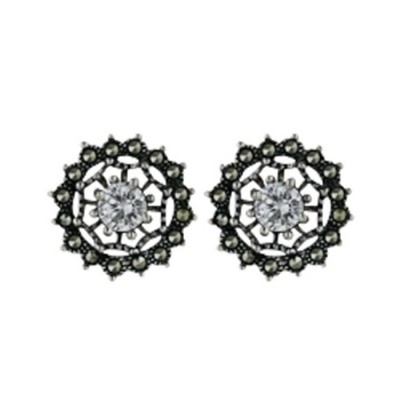 MARCASITE EARRING WEB CLEAR CUBIC ZIRCONIA CENTER MARC. OUTLINE