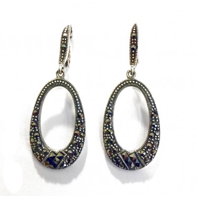 MARCASITE EARRING OVAL LINE SQUARE CUT SLANTING LI