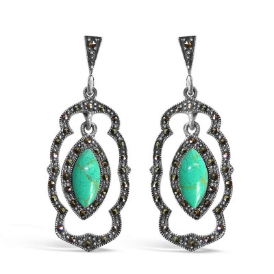 Marcasite Earring Dangling Victoria Line Marquis Reconsti