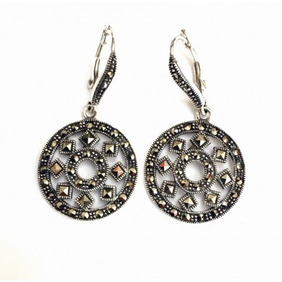 MS EARRING SUN CIRCLE WITHIN CIRCLE SQUARE CUT MARCASITE