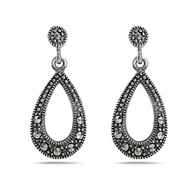 Marcasite EARRING DANGLE TINY TEAR DROP LINE