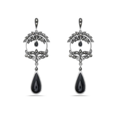 MS EARRING CIRCLE WREATH TEARDROP ONYX