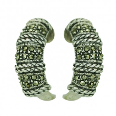 Marcasite Earring Plain Dome Hoop+Rope