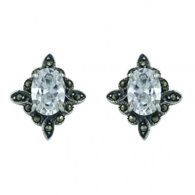 Marcasite Earring Oval Cubic Zirconia Post
