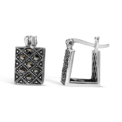 MARCASITE EARRING LATCH LATTIC LINE RECTANGULAR