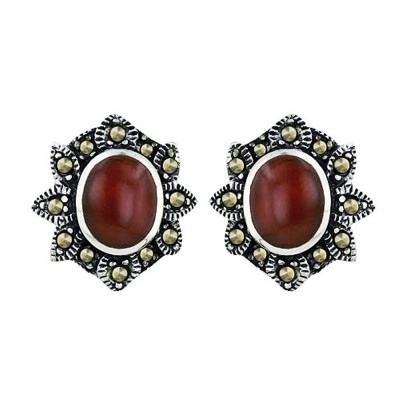 Marcasite Earring Flowr Oval with Marcasite Around