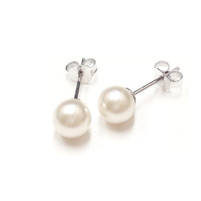 Sterling Silver Earring 6mm Faux White Pearl Stud