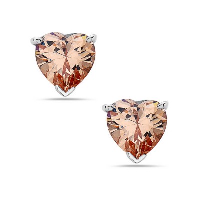 Sterling Silver Earring 8mm Champagne Cubic Zirconia Heart Stud