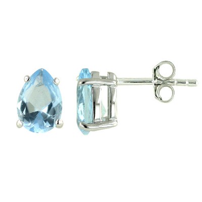 Sterling Silver Earring Aqua Marine Glass Tear Drop Stud 6X9