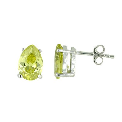 Sterling Silver Earring Light Olivine Tear Drop Stud 6X9mm