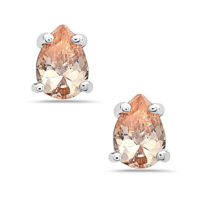 Sterling Silver Earring 5X7mm Champagne Cubic Zirconia Tear Drop Stud