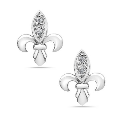Sterling Silver Earring Cubic Zirconia Marquis Corn (Fleur-De-Lis) Shaped (6S-2
