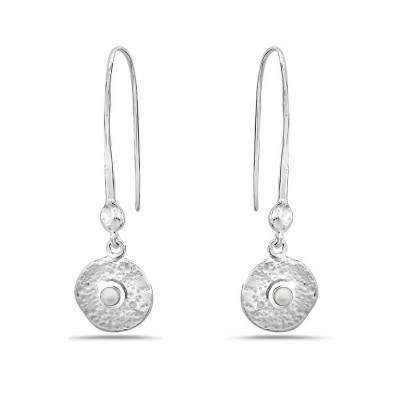 Sterling Silver Earring White Freshwater Pearl with Round Hammerred-