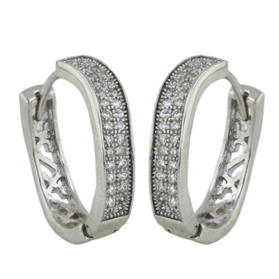 Sterling Silver Earring Clear Cubic Zirconia Micropave Huggies--Rhodium Plating/Nickle Free--