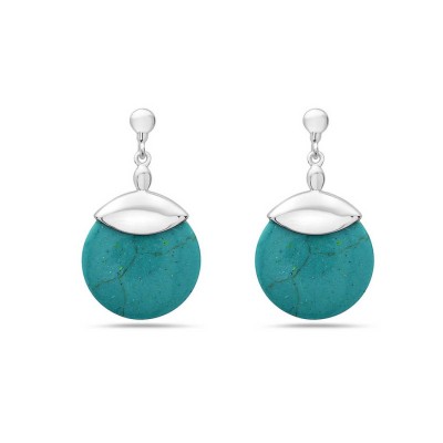 Sterling Silver Earring Silver Cap Top Round Reconstituent Turq