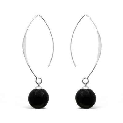 Sterling Silver Earring 12mm Onyx with Long Almond Hook
