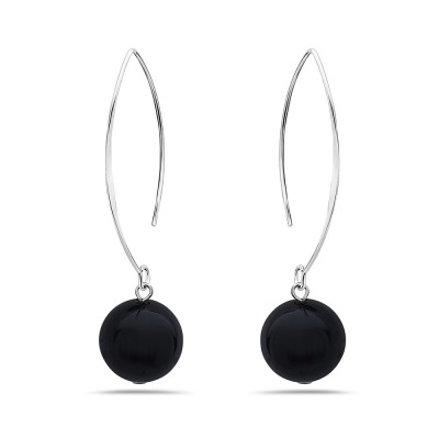 Sterling Silver Earring Almond Hook With 14Mm Onyx Ball