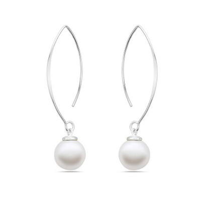 Sterling Silver Earring Almond Hook With Capped White Faux Pear