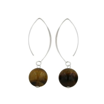 Sterling Silver Earring Almond Hook with 14mm Tiger Eyes Ball