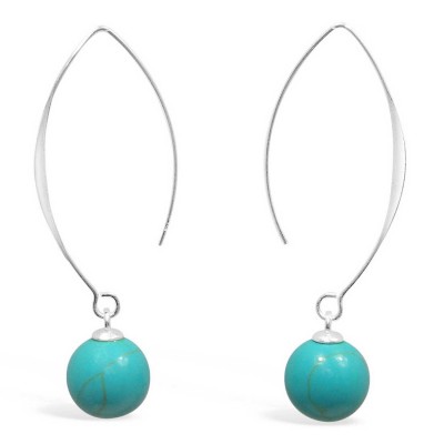 Sterling Silver Earring 12Mm Reconstituent Turquoise With Almond Hook