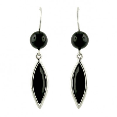 Sterling Silver Earg Hematite+Marquis Blk Cz W/ French Wire