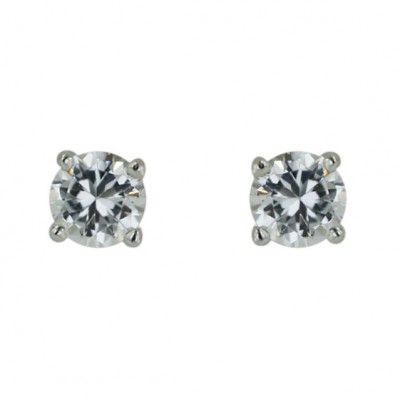 Sterling Silver Earring 5mm Round Clear Cubic Zirconia Stud