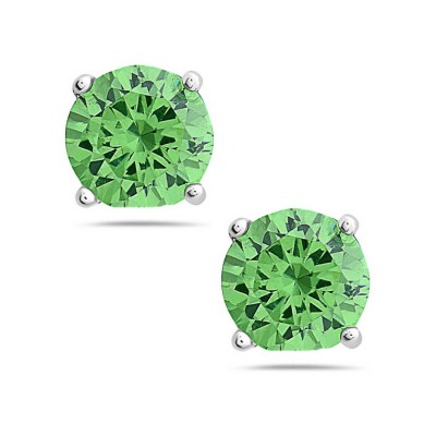 Sterling Silver Earring 5mm Round Green (#Czgreen) Glass Stud