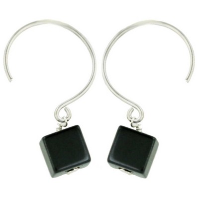 Sterling Silver Earring 8X8mm Hematite Dice with Circle Hook