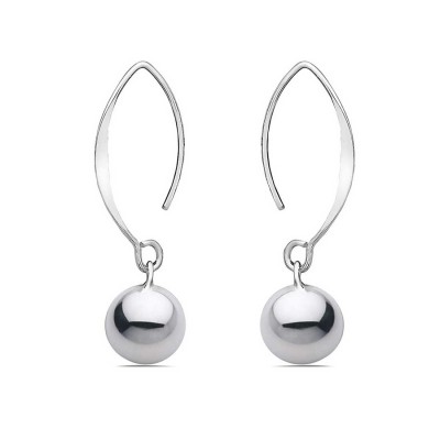 Sterling Silver Earring 10mm Plain Ball with Shorter Almond Hook--E