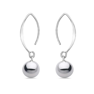 Sterling Silver Earring 12mm Plain Ball with Shorter Almond Hook--E