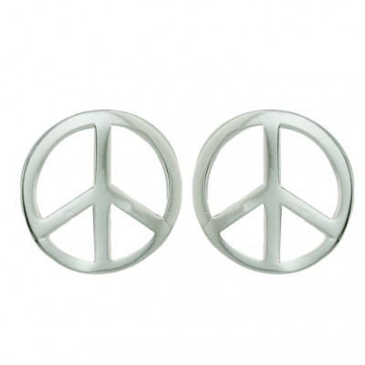 Sterling Silver Earring 15mm Plain Open Peace Symbol Post--E-coated/Nickle Free