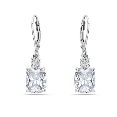 Sterling Silver Earring 3mm Top+10X8mm Oval Clear Cubic Zirconia with Levelback