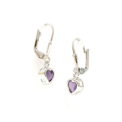 Sterling Silver Earring 5X5mm Ame Cubic Zirconia Heart Bezel with Levelback--Rhodium Plating