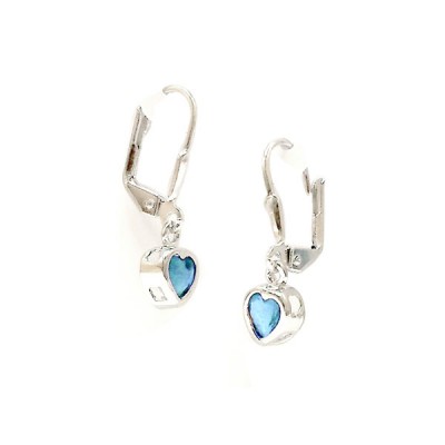 Sterling Silver Earring 5X5mm Aqua Marine Glass Heart Bezel with Levelback--