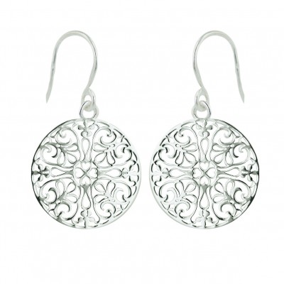Sterling Silver Earg 19Mm Open Plain Round Filigree W/French Wire