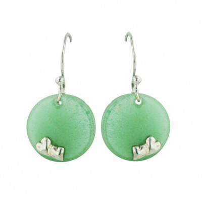 Sterling Silver 15mm Round Green.Aventurine with Plain Heart+Fish