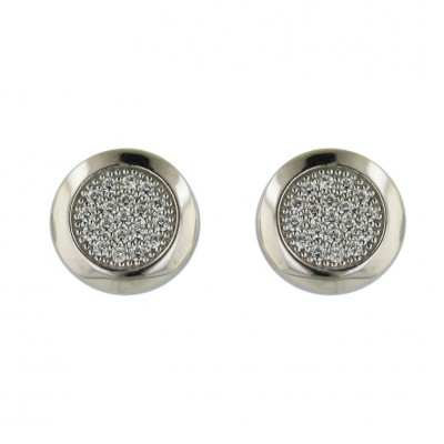 Sterling Silver Earring Round Micropave Clear Cubic Zirconia