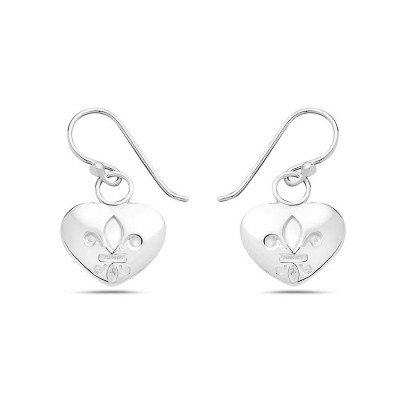 Sterling Silver Earg Plain Heart W/Fleur De Lis+French Wire***Ec/