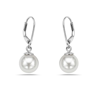 Sterling Silver Earring Cap 10mm White Mother of Pearl Pearl with Leverback--Rhodium Plating