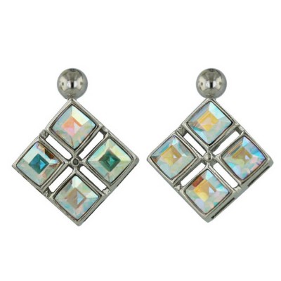 Sterling Silver Earring 4 Pc AB color Cyrstal Czech Crystal Rhombus Princess Cut