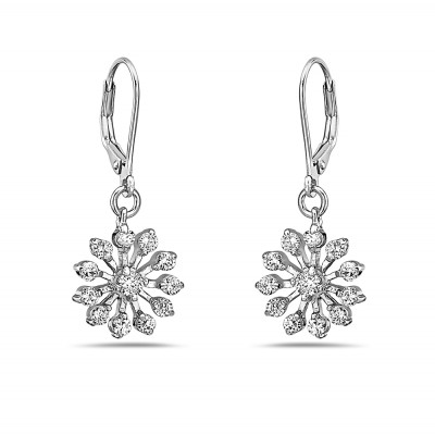Sterling Silver Earring 12Mm Clear Cubic Zirconia Snowflake**Rhodium Plating/Nickle Free***
