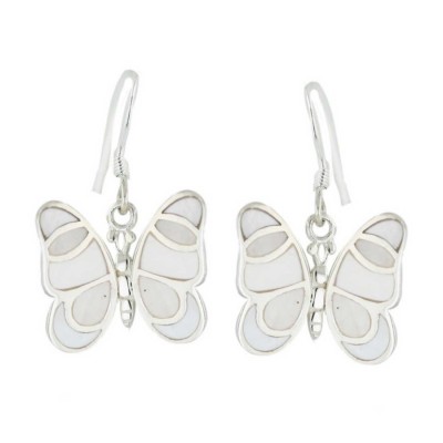 Sterling Silver Earg White Mop Butterfly W/French Wire