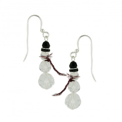 Sterling Silver Earring 3 Graduated Clear Crystal Ball Snowman Wea