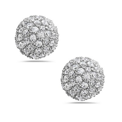 Sterling Silver Earring 9mm Clear Cubic Zirconia Fireball Stud