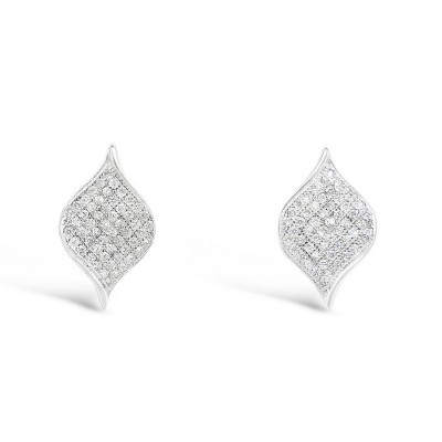 Sterling Silver Earring Micropave Clear Cubic Zirconia Twisted Shape