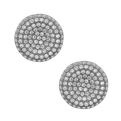 Sterling Silver Earring (W=11.5mm) Micropave Clear Cubic Zirconia Concave Round