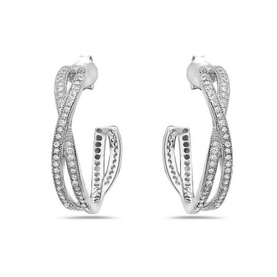 Sterling Silver Earring Open Overlapping Hoop Mirco-Paved