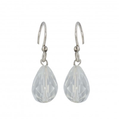 Sterling Silver Earring 12X8mm Clear Swaroski Crystal Tear Drop with Fish H
